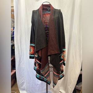 Charlie Paige tribal print waterfall cardigan size S/M